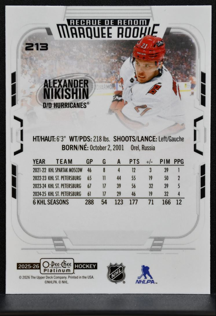 2025-26 O-Pee-Chee Platinum Marquee Rookie Alexander Nikishin Hurricanes RC 2157