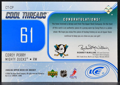 2005-06 Upper Deck Ice Cool Threads Corey Perry CT-CP Ducks Jersey 8948