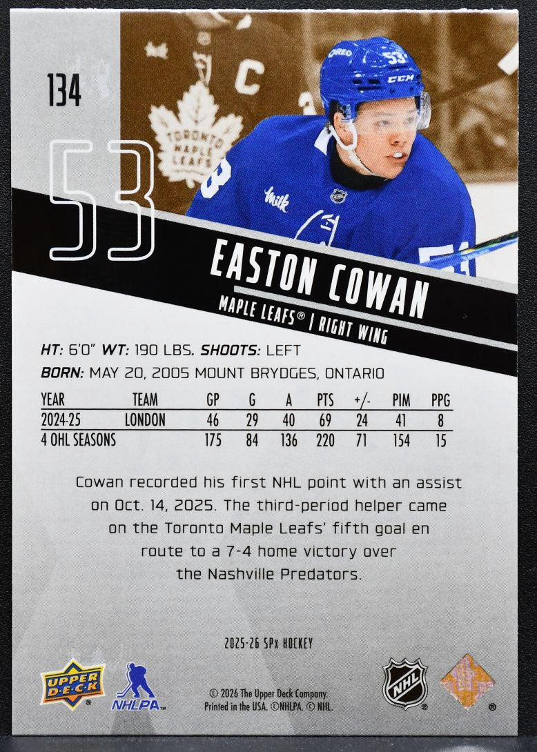 2025-26 SPx Rookies Easton Cowan 134 Toronto Maple Leafs RC 0986