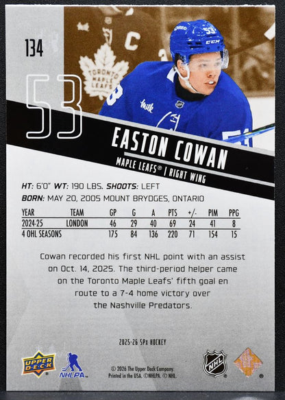 2025-26 SPx Rookies Easton Cowan 134 Toronto Maple Leafs RC 0986