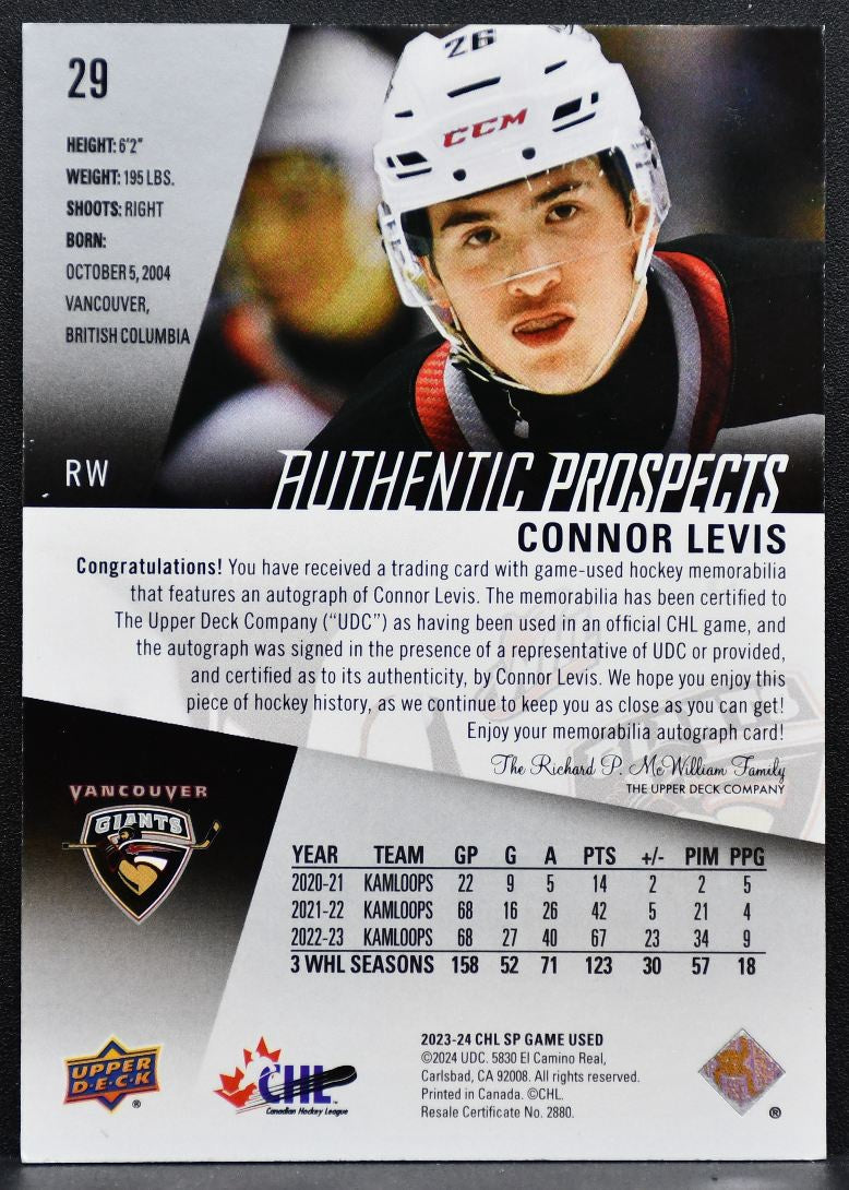2023-24 SP Game Used CHL Authentic Prospects Patch Levis Auto 14/49 Patch 9589