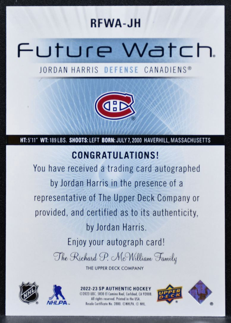 2022-23 SP Authentic Future Watch Auto Jordan Harris RC Auto 232/699 6648