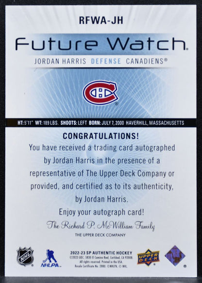 2022-23 SP Authentic Future Watch Auto Jordan Harris RC Auto 232/699 6648