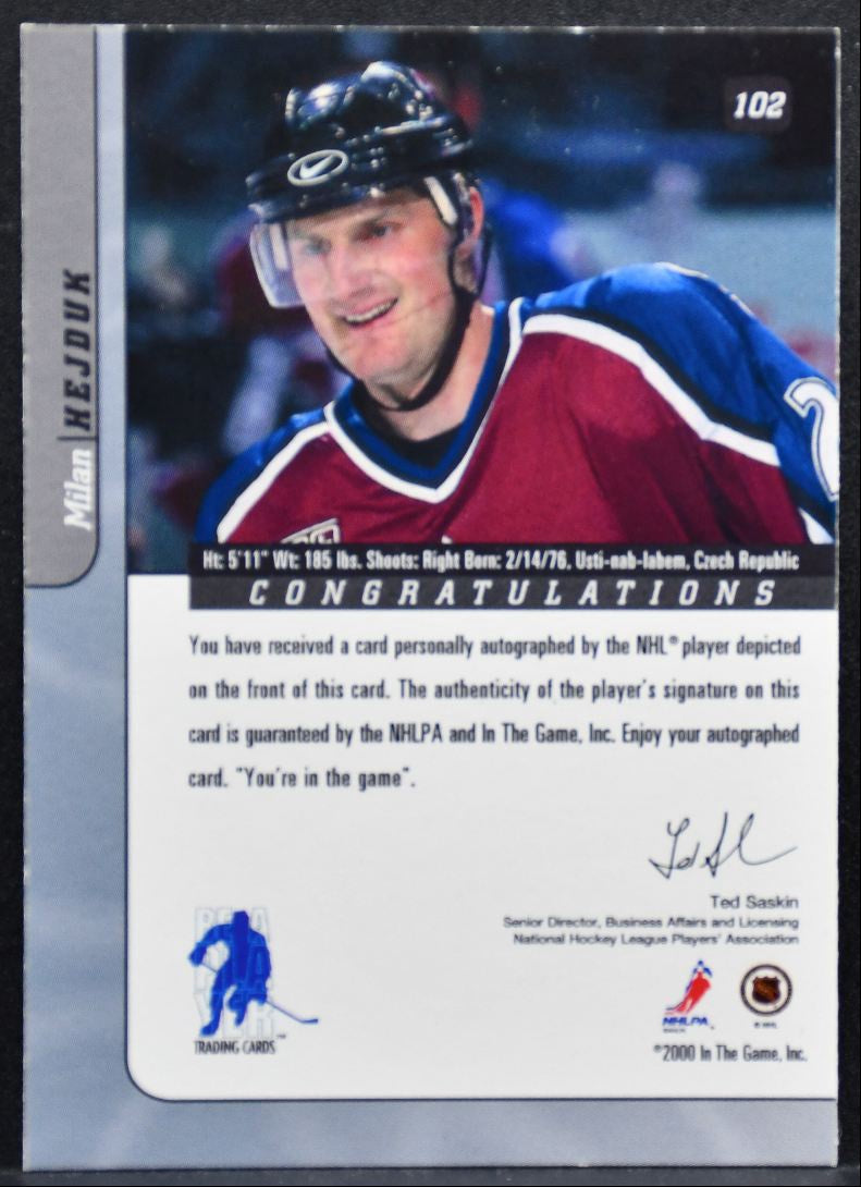2000-01 Be a Player Signature Series Autographs Milan Hejduk Avalanche Auto 0604