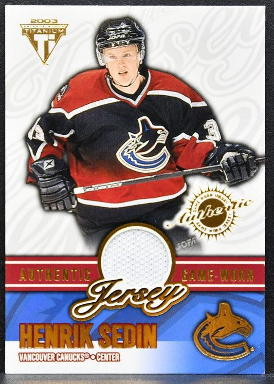 2002-03 Pacific Private Stock Titanium Jerseys Henrik Sedin Canucks Jersey 6753