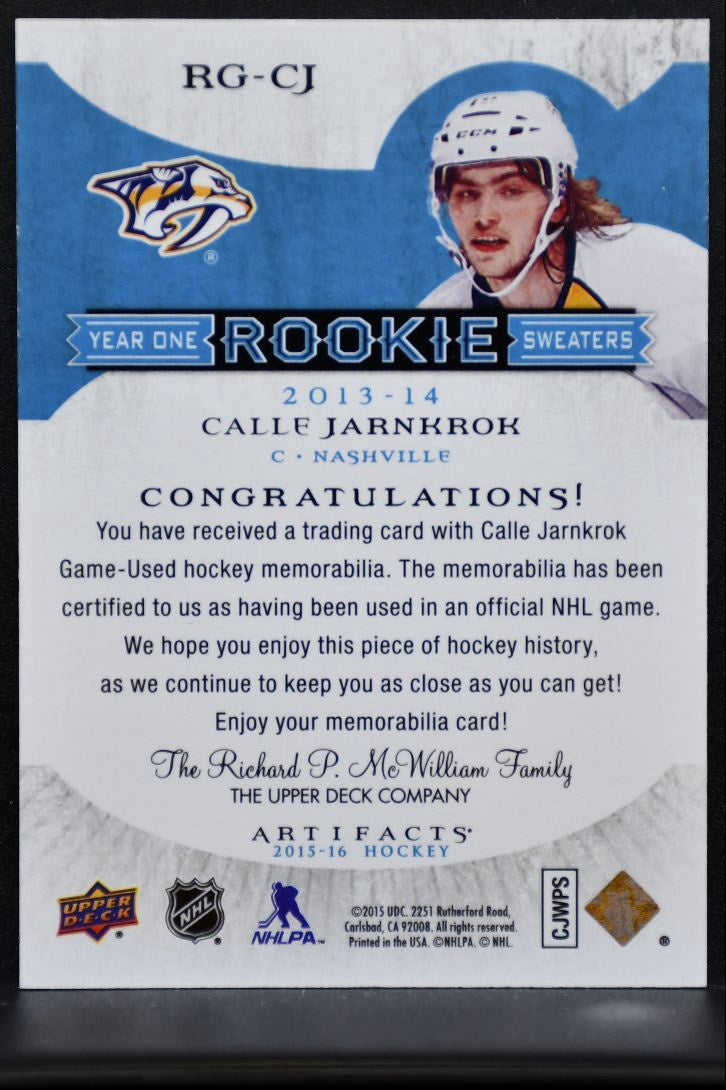 2015-16 UD Artifacts Year One Rookie Sweaters Calle Jarnkrok Jersey 6521