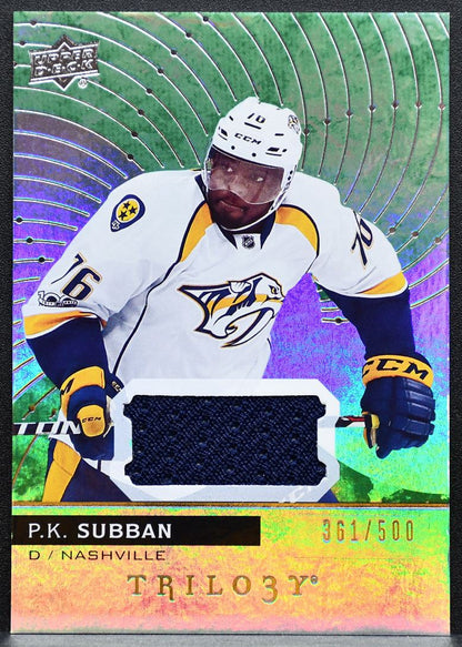 2017-18 UD Trilogy Relics Jersey Green Foil P.K. Subban 361/500 Jersey 0394