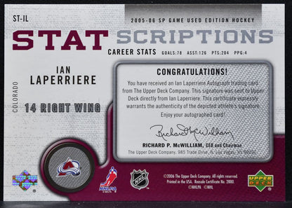 2005-06 SP Game Used Statscriptions Ian Laperriere Avalanche Auto 66/78 9174