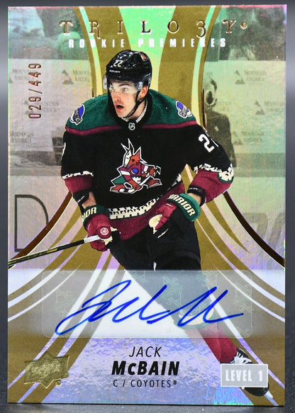 2022-23 UD Trilogy Jack McBain 114 Arizona Coyotes RC Auto 029/449