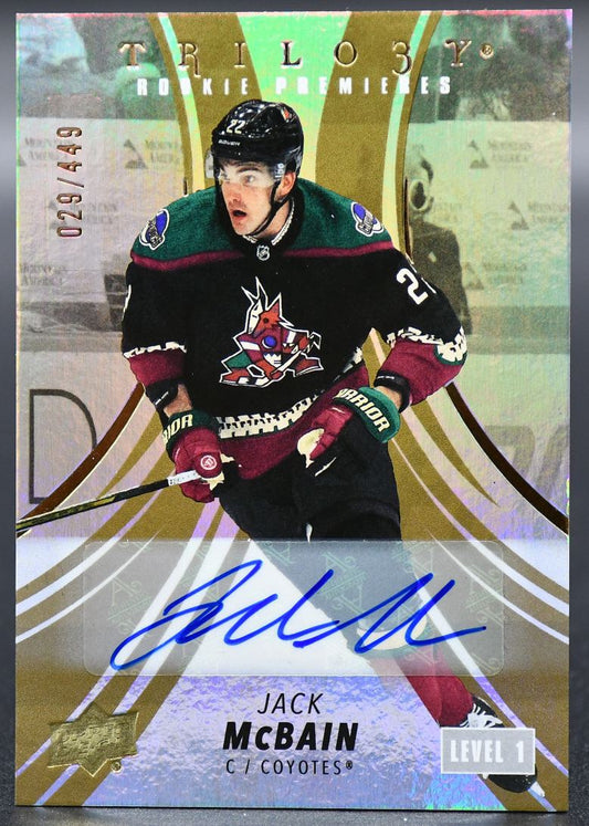 2022-23 UD Trilogy Jack McBain 114 Arizona Coyotes RC Auto 029/449