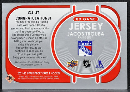 2021-22 UD Series 1 UD Game Jersey Jacob Trouba GJ-JT Rangers Jersey 3451