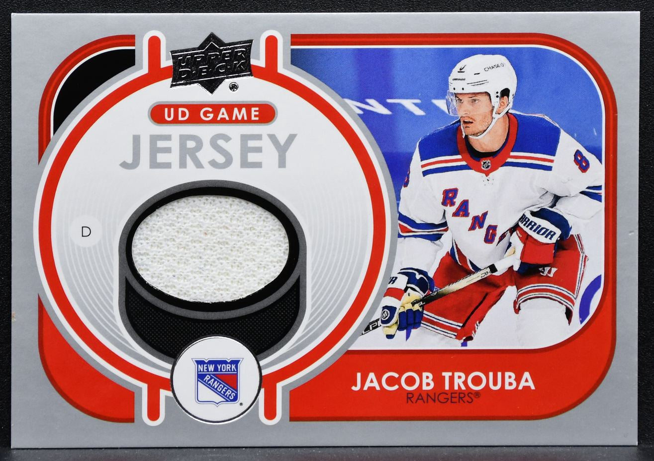 2021-22 UD Series 1 UD Game Jersey Jacob Trouba GJ-JT Rangers Jersey 3451