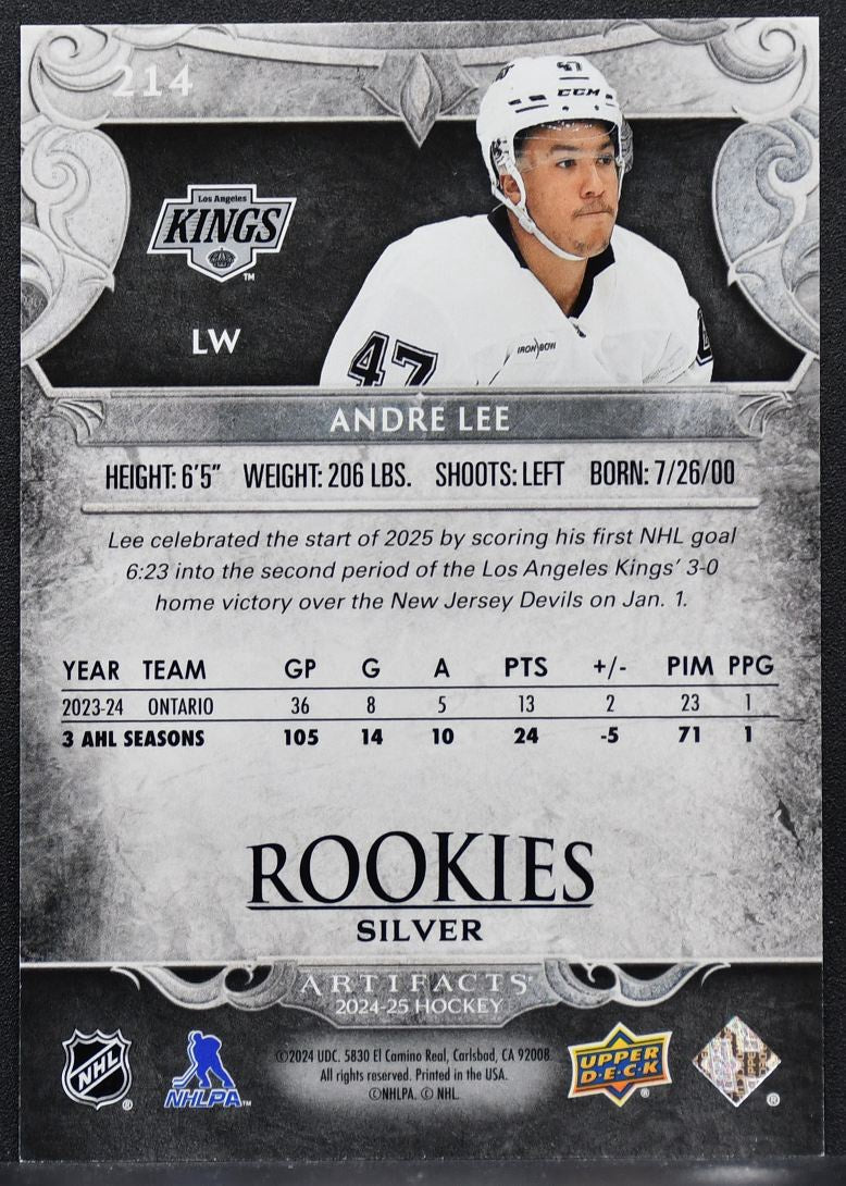 2024-25 UD Artifacts Rookies Silver Andre Lee 214 Los Angeles Kings RC 605/899 8335
