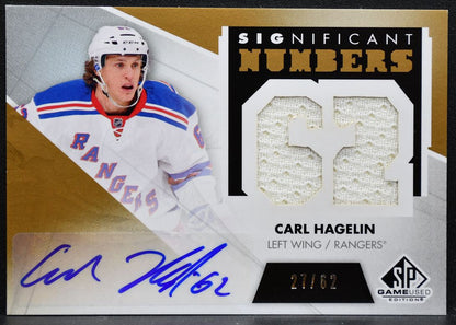 2012-13 SP Game Used Significant Numbers Carl Hagelin Auto 27/62 Jersey 2039