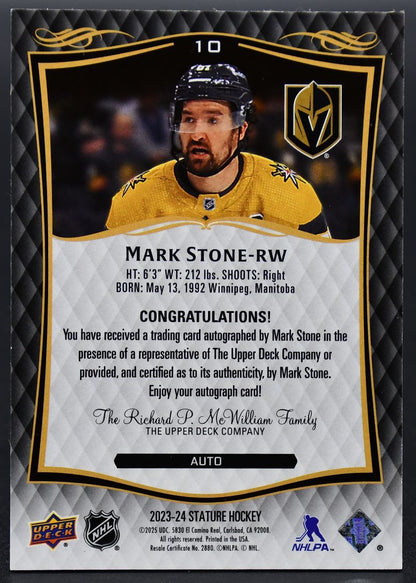 2023-24 UD Stature Update - Auto Mark Stone 10 Vegas Golden Knights Auto