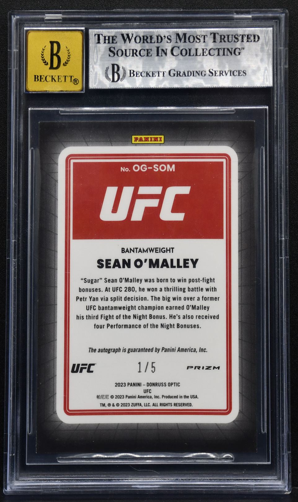 2023-24 Donruss Optic Opti-Graphs Purple Stars Auto Sean O'Malley OG-SOM Auto /5