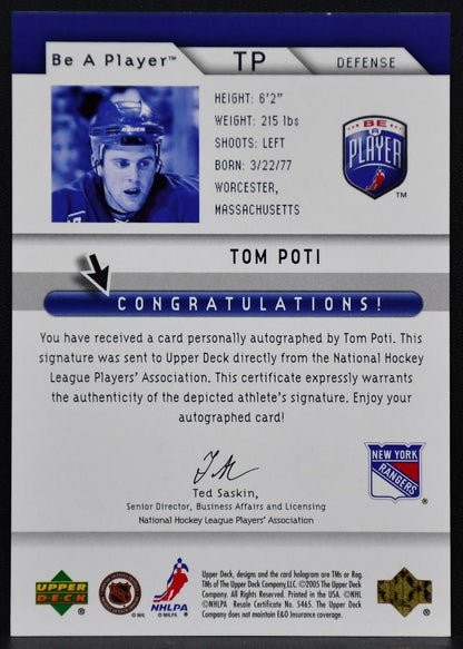 2005-06 Upper Deck Be a Player Signatures Tom Poti TP New York Rangers Auto 3252