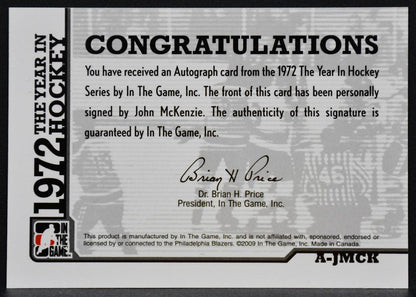 2009-10 ITG 1972 Year Hockey McKenzie A-JMCK Philadelphia Blazers Auto 9956