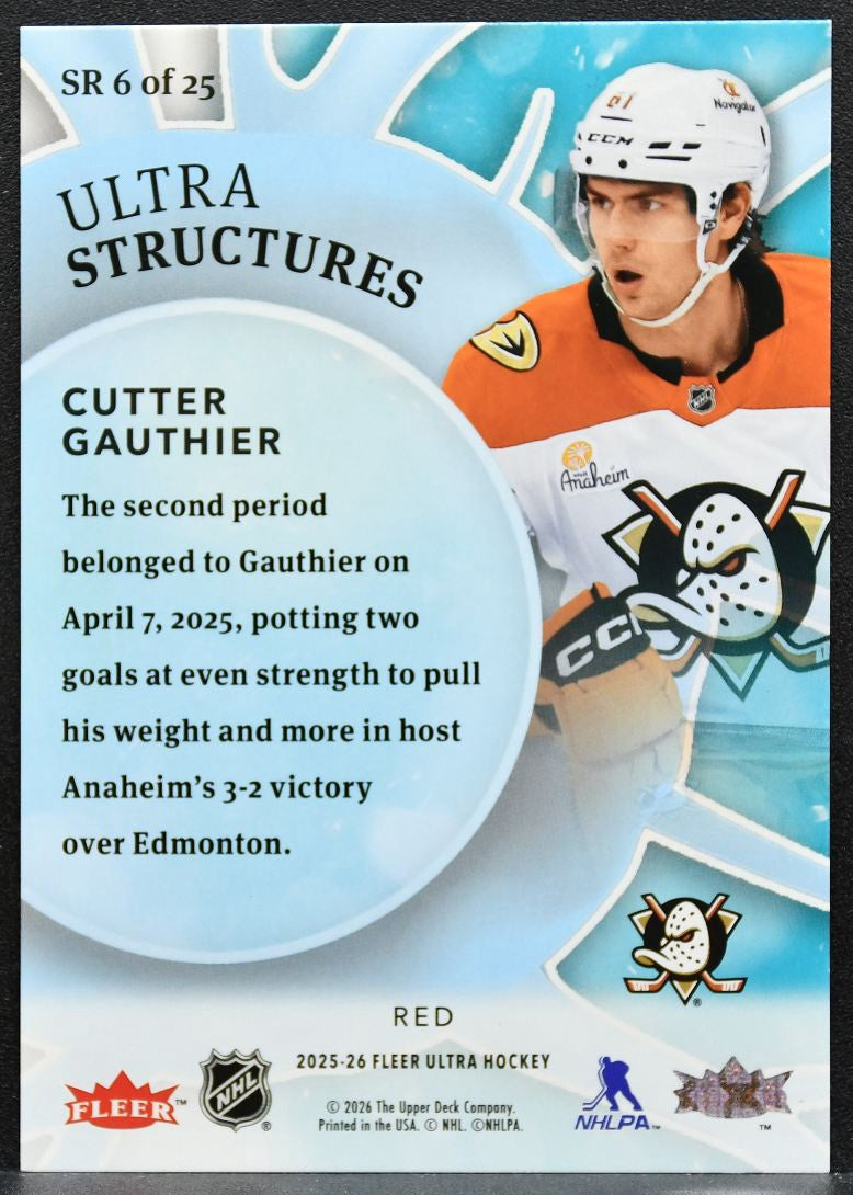 2025-26 Fleer Ultra Structures Red Cutter Gauthier SR 6 Anaheim Ducks 91/99 3608