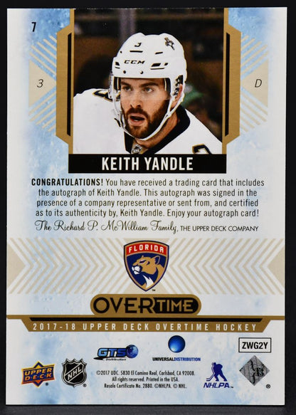 2017-18 UD Overtime Gold Foil Autographs Keith Yandle 7 Auto