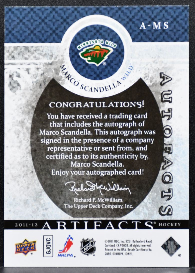 2011-12 Upper Deck Artifacts Autofacts Marco Scandella Minnesota Wild Auto 7348