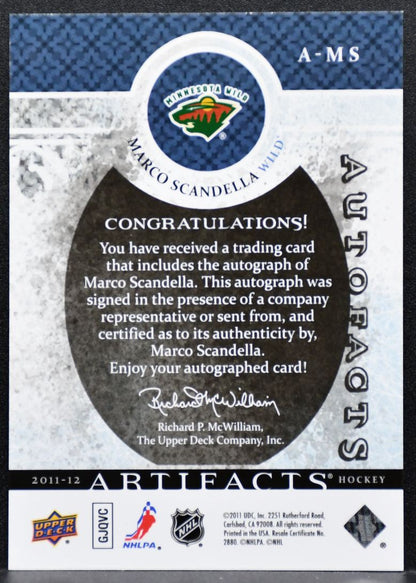 2011-12 Upper Deck Artifacts Autofacts Marco Scandella Minnesota Wild Auto 7348