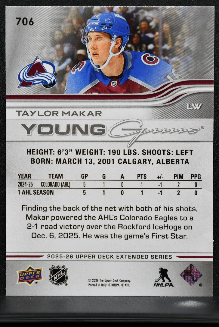 2025-26 Upper Deck Extended Series Young Guns Taylor Makar 706 Avalanche RC 3253