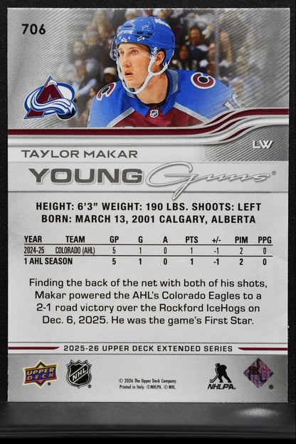 2025-26 Upper Deck Extended Series Young Guns Taylor Makar 706 Avalanche RC 3253