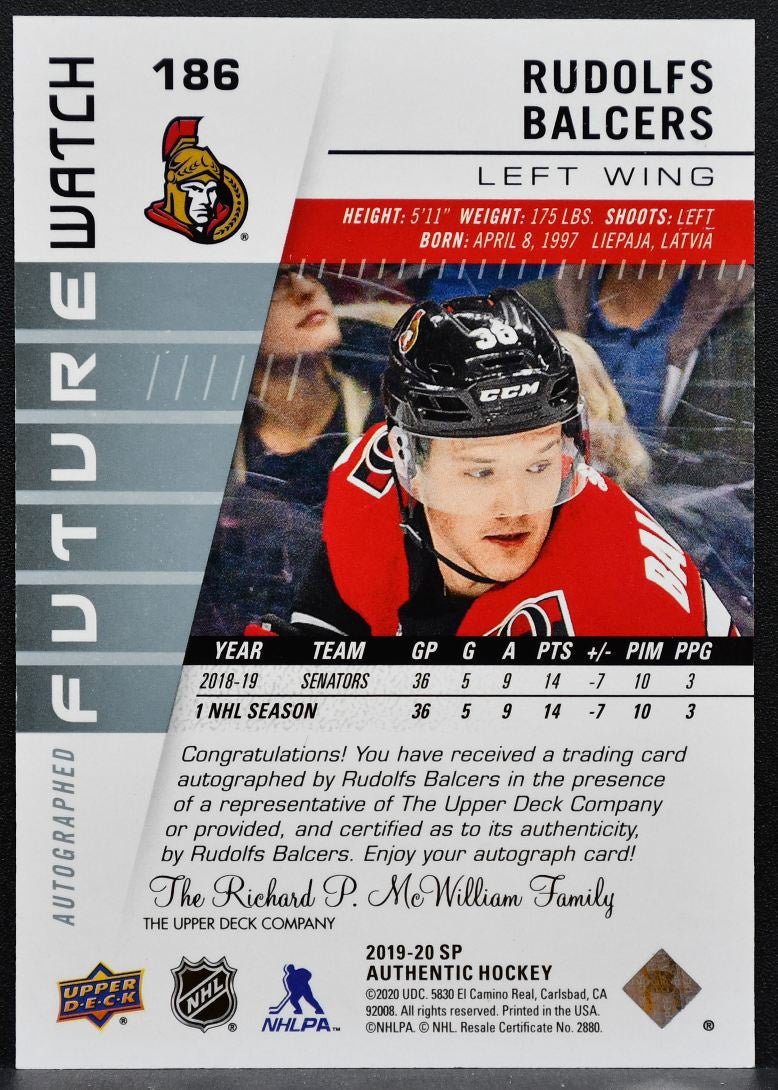2019-20 SP Authentic Future Watch Auto Rudolfs Balcers RC Auto 715/999 7004