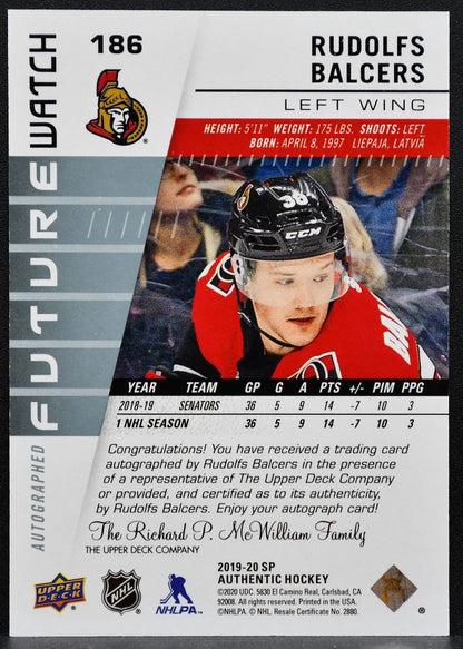 2019-20 SP Authentic Future Watch Auto Rudolfs Balcers RC Auto 715/999 7004