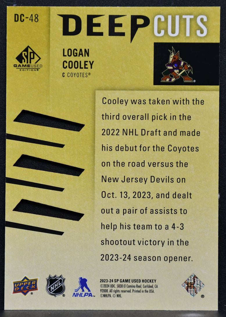 2023-24 SP Game Used Deep Cuts Logan Cooley DC-48 Arizona Coyotes 236/250 7436