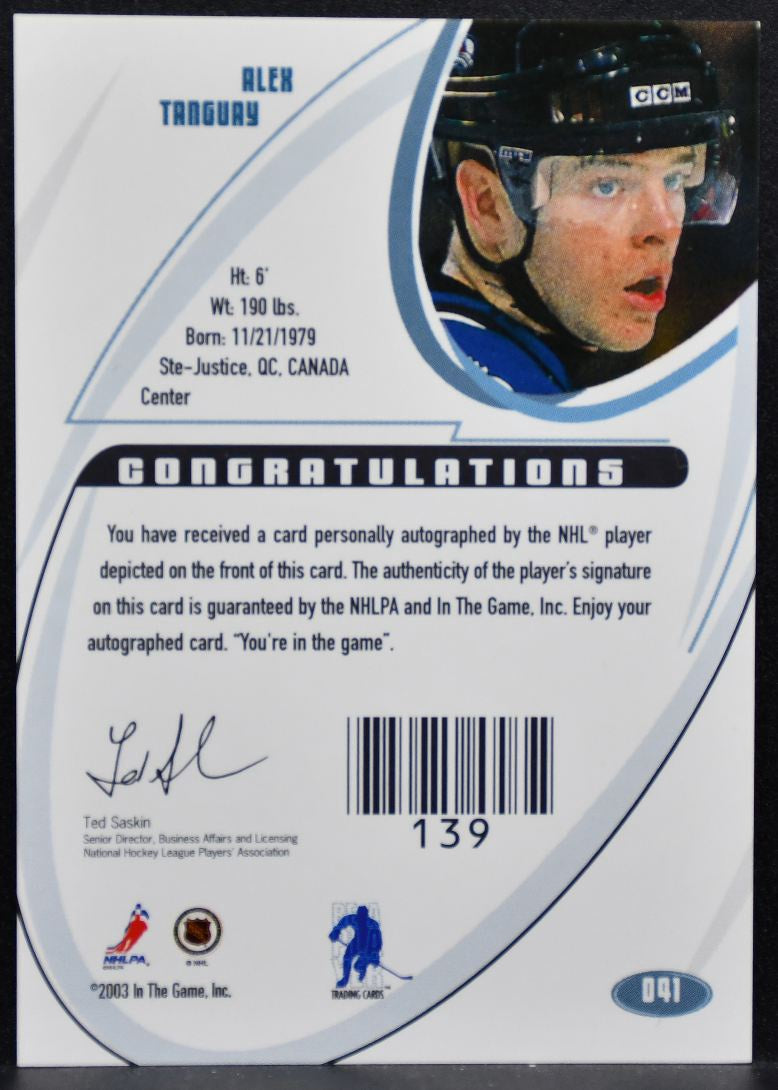 2002-03 In The Game Signature Series Gold Auto Alex Tanguay Avalanche Auto 5535