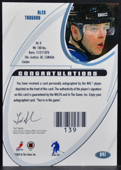 2002-03 In The Game Signature Series Gold Auto Alex Tanguay Avalanche Auto 5535