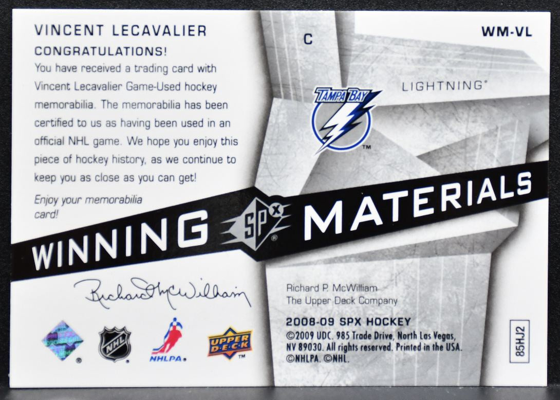 2008-09 SPx Winning Materials Vincent Lecavalier WM-VL Lightning Jersey 7676