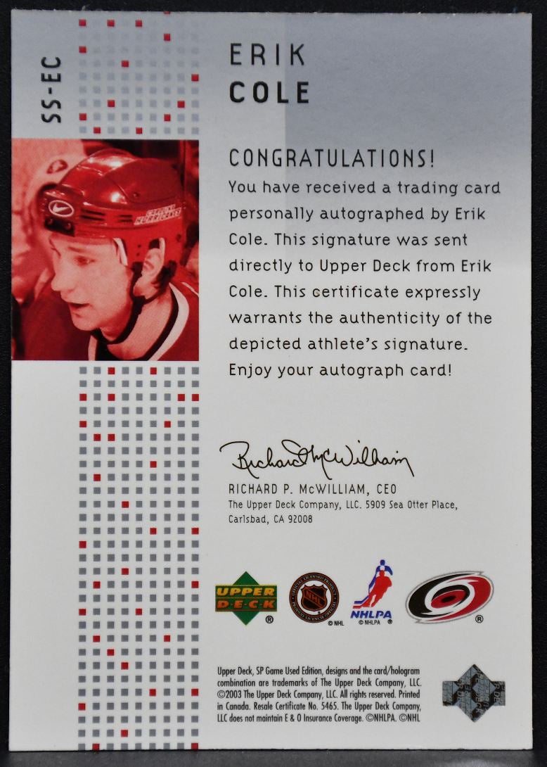 2002-03 SP Game Used Signature Style Erik Cole SS-EC Auto 3641