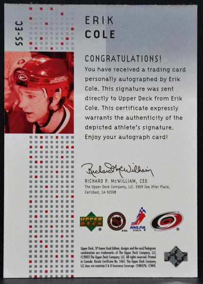 2002-03 SP Game Used Signature Style Erik Cole SS-EC Auto 3641