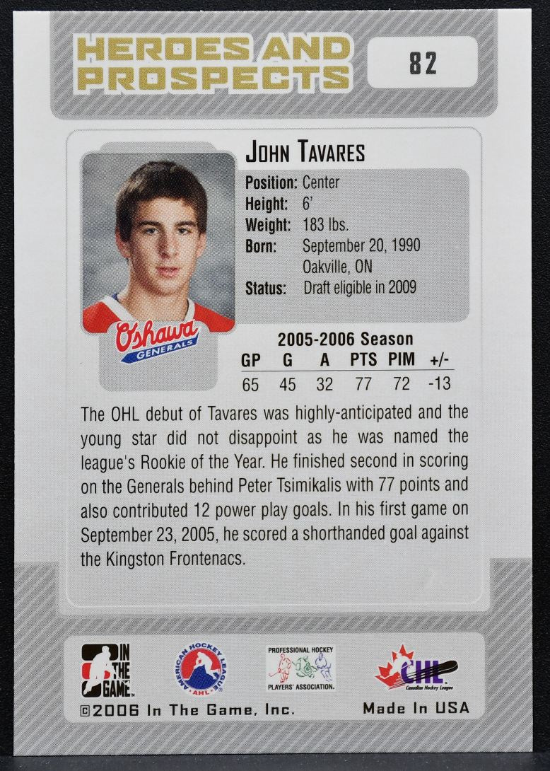 2006-07 In The Game Heroes and Prospects John Tavares 82 Oshawa Generals 8396
