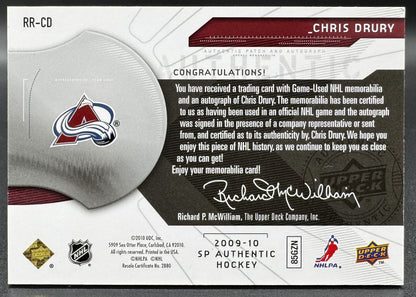Écusson authentique de recrue SP 2009-10, Chris Drury autographié /100