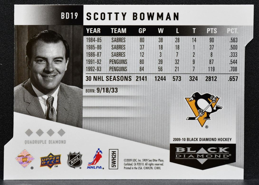 2009-10 UD Black Diamond Quadruple Diamond Scotty Bowman BD19 Penguins 7924