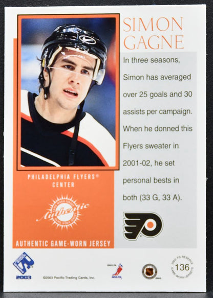 2002-03 Pacific Private Stock Reserve Simon Gagne Flyers 0509/1475 Jersey 2991