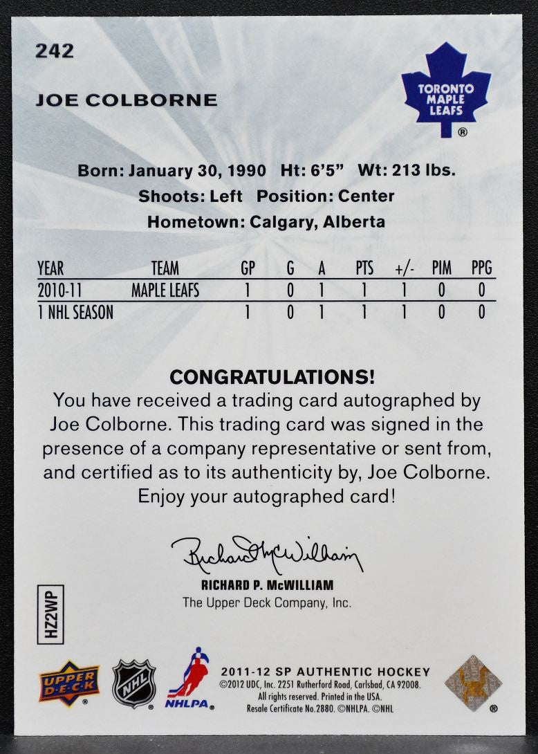 2011-12 SP Authentic Future Watch Auto Joe Colborne RC Auto 153/999 1254