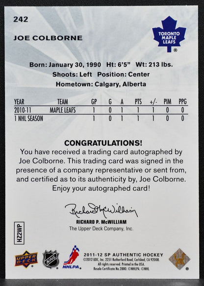 2011-12 SP Authentic Future Watch Auto Joe Colborne RC Auto 153/999 1254