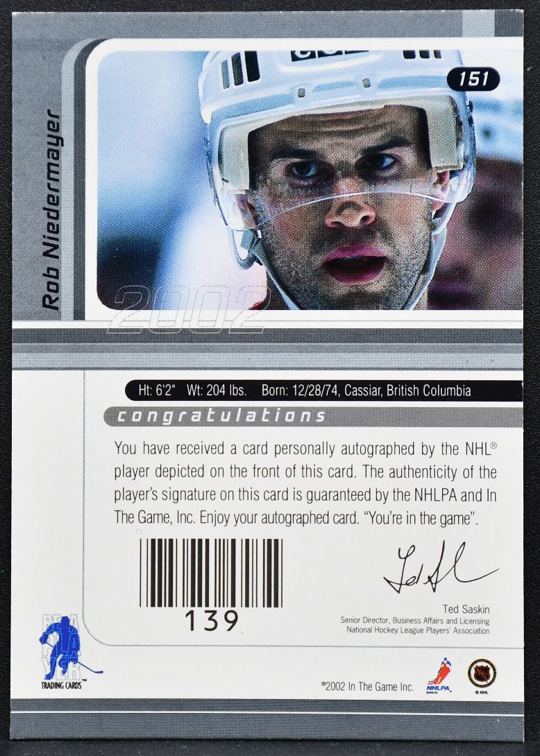 2002-03 Be a Player Series Autograph Gold Rob Niedermayer 151 Flames Auto 1394