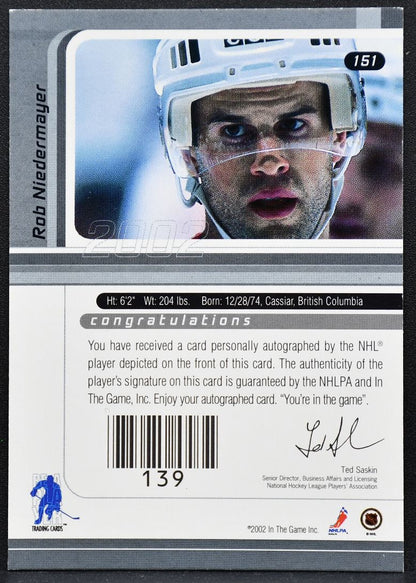 2002-03 Be a Player Series Autograph Gold Rob Niedermayer 151 Flames Auto 1394