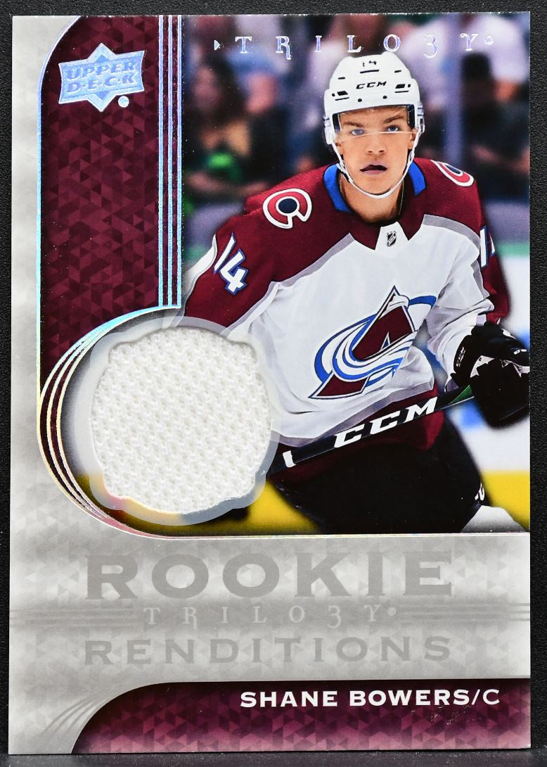 2020-21 UD Trilogy Rookie Renditions Shane Bowers RR-21 Avalanche RC Jersey 6873