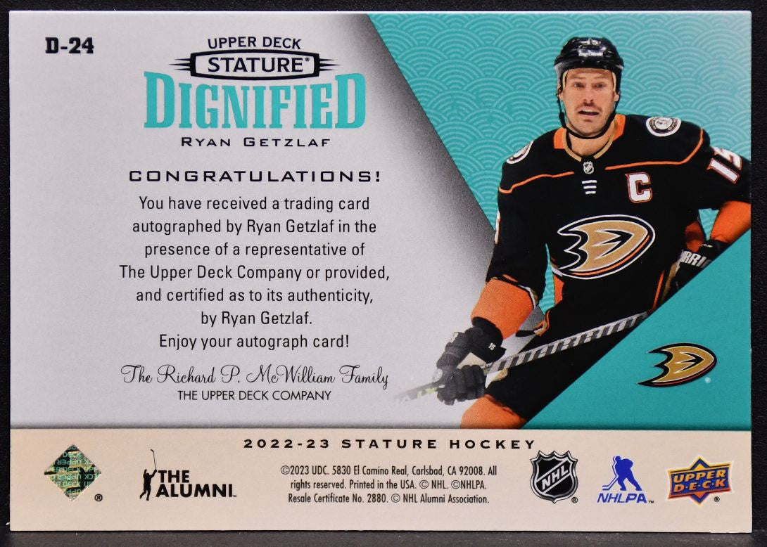 2022-23 UD Stature Dignified Auto Green Ryan Getzlaf D-24 Ducks Auto 04/15
