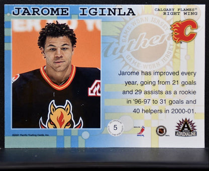 2001-02 Pacific Adrenaline Jersey Jarome Iginla 5 Calgary Flames Jersey 6422