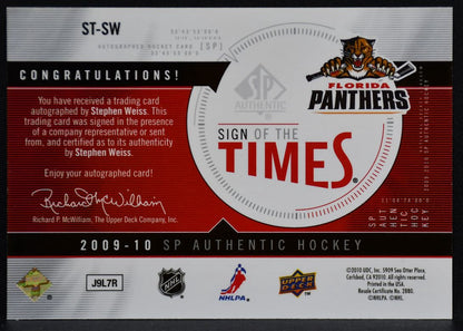 2009-10 SP Authentic Sign of the Times Stephen Weiss ST-SW Panthers Auto 9581