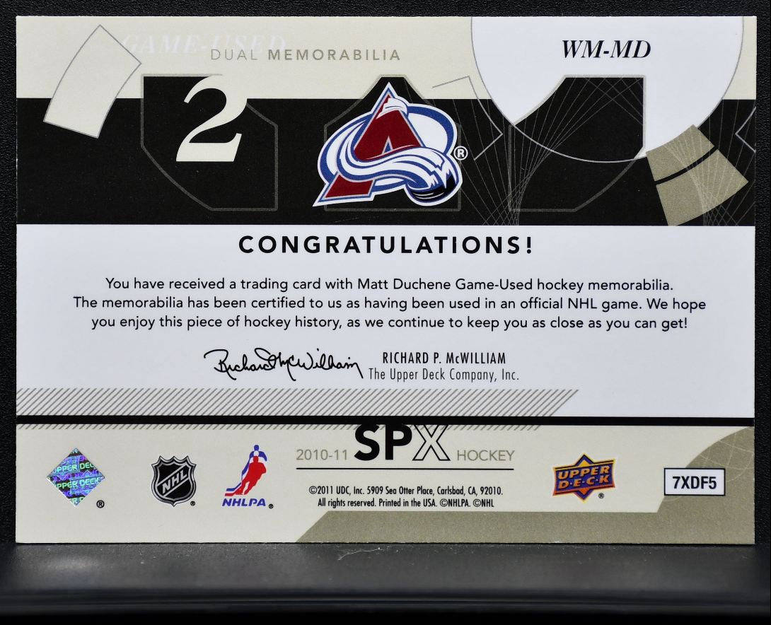 2010-11 SPx Winning Materials Dual Jersey Matt Duchene WM-MD Jersey 3293