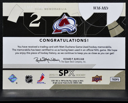 2010-11 SPx Winning Materials Dual Jersey Matt Duchene WM-MD Jersey 3293